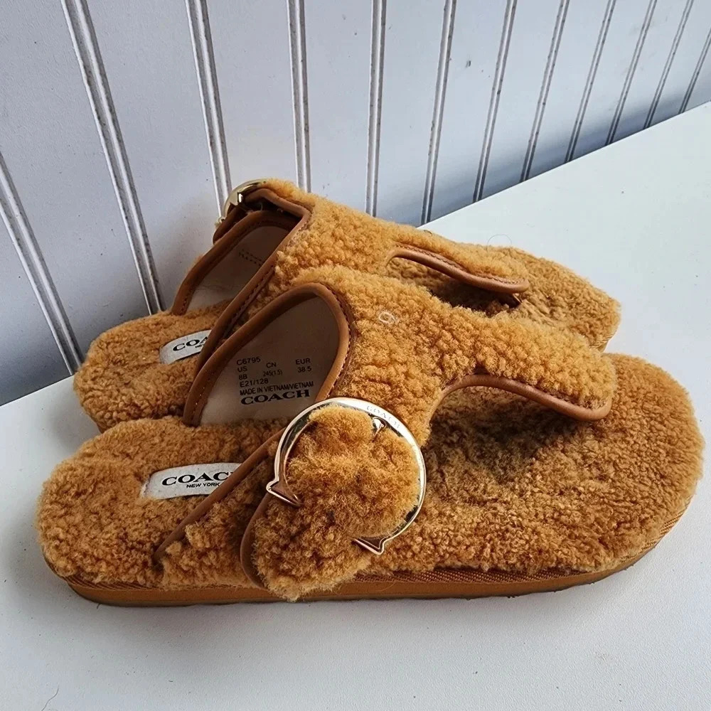 Coach Womens Hollie Butter Scotch Leather Thong Sandals Shoes Yellow Sz 8 - Picture 4 of 12